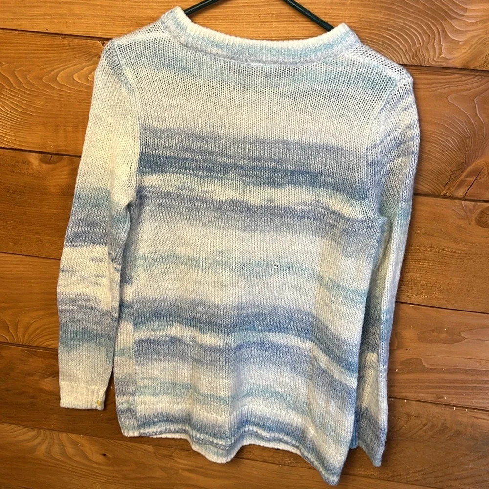 Gap Women Blue White Space Dye Ombre Crewneck Lightweight Knit Sweater S Seafoam - Picture 4 of 7